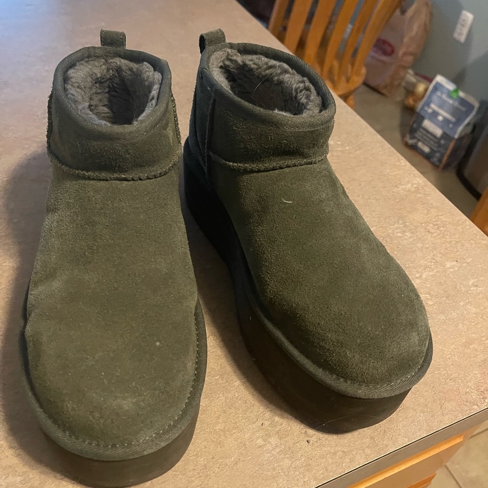 UGG Dark Green Suede Boots with Plush Lining
